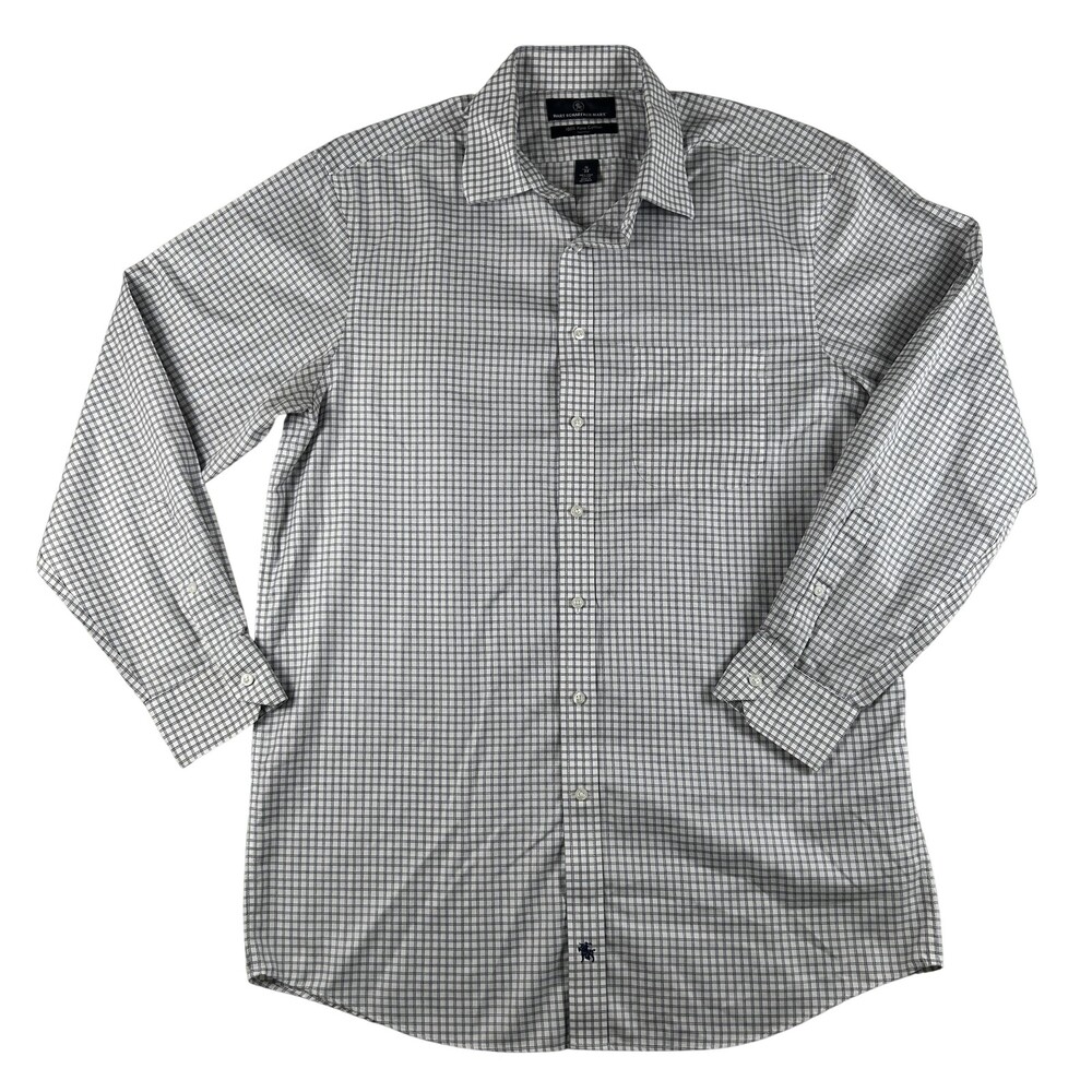 Hart Schaffner Marx Dress Shirt Mens 16 34/35 Blue Check Pima Cotton Non Iron LS